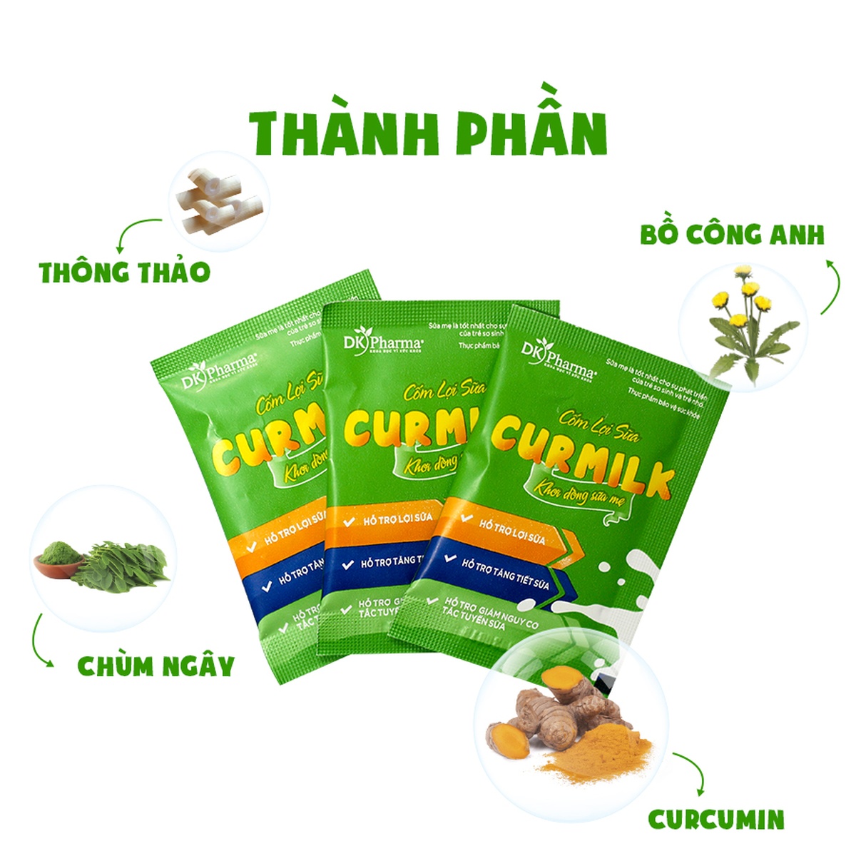 Cốm lợi sữa Curmilk 20 gói - góc nghiêng