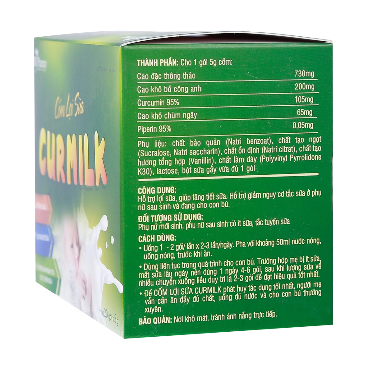 Cốm lợi sữa Curmilk 20 gói - mặt phải