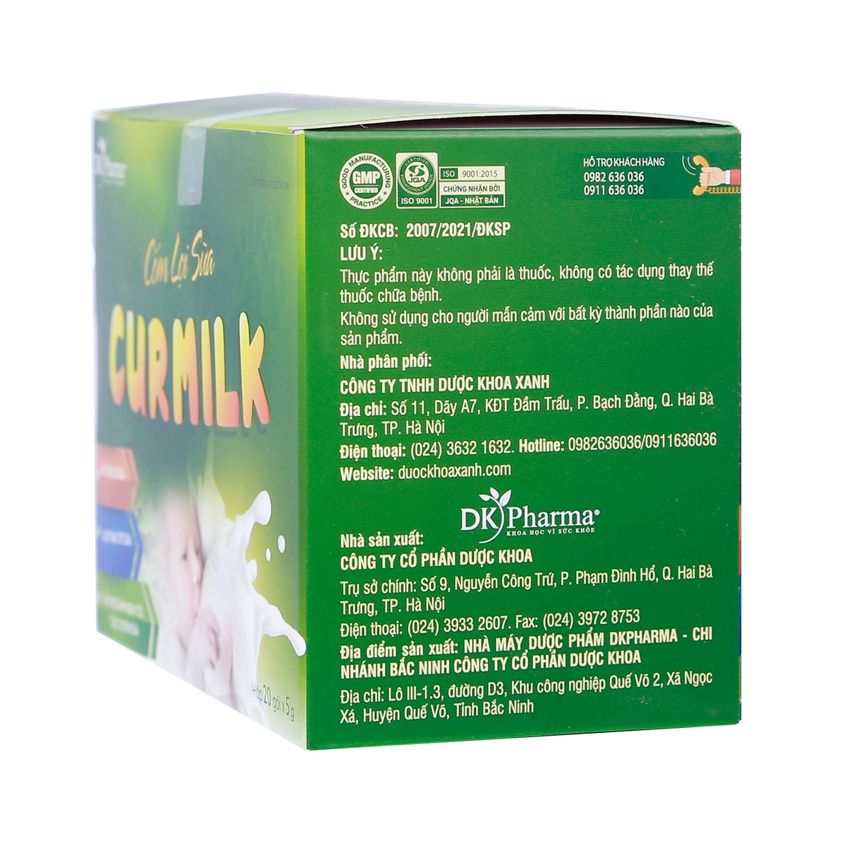 Cốm lợi sữa Curmilk 20 gói - mặt sau