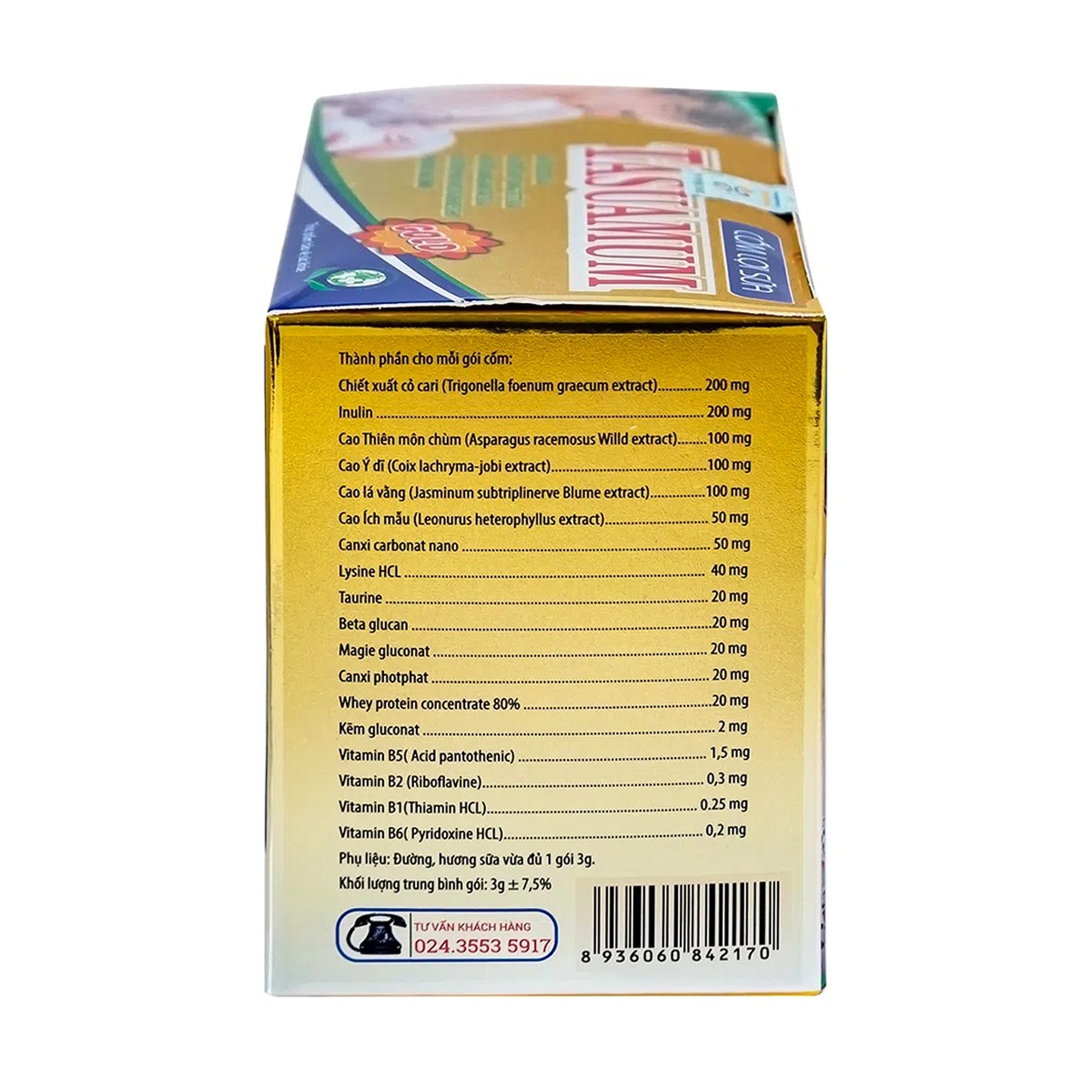 Cốm lợi sữa Tasuamum 40x3g - góc nghiêng
