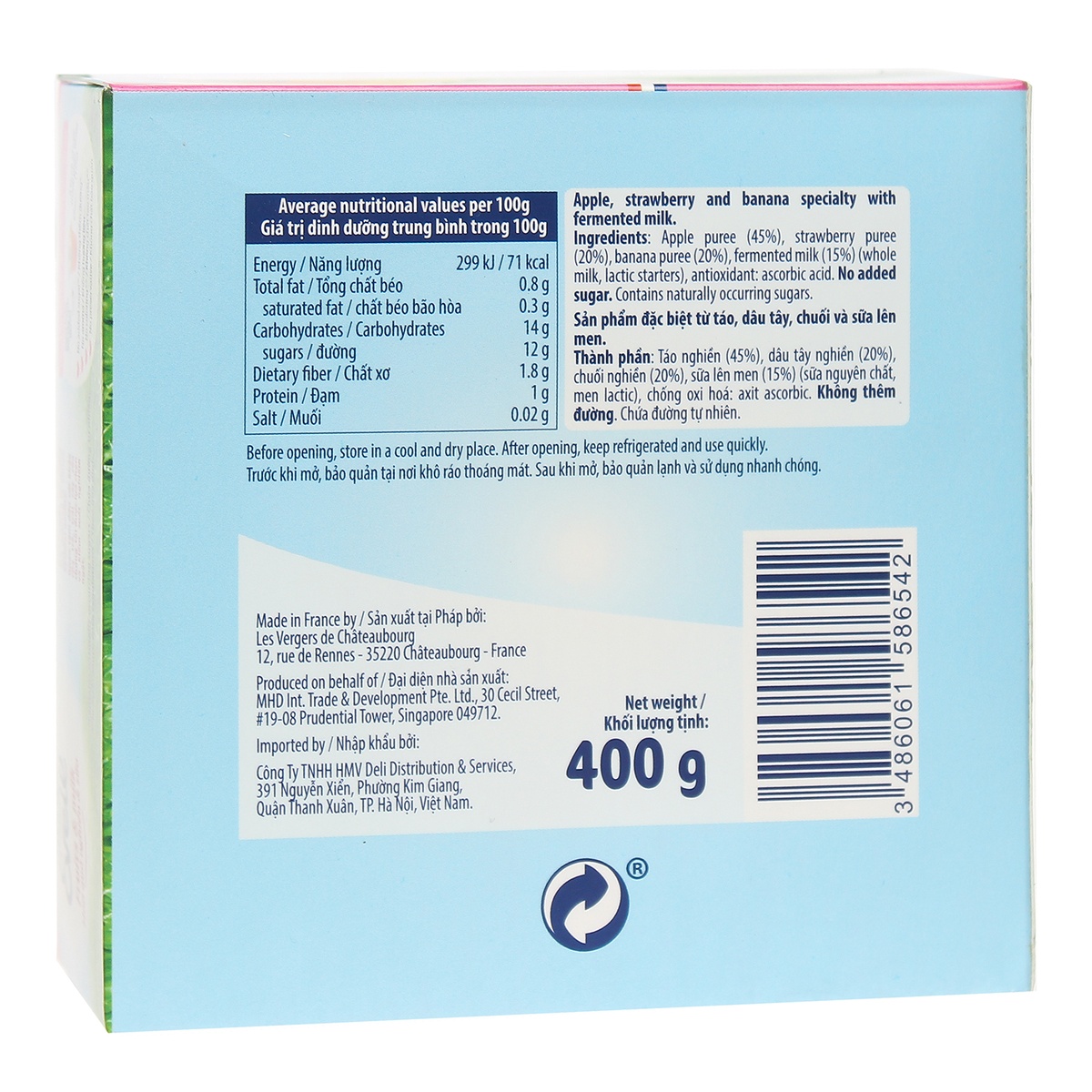 Hoa quả nghiền và sữa Lactel Eveil vị Táo, Chuối & Dâu tây 4*100g - hình 7