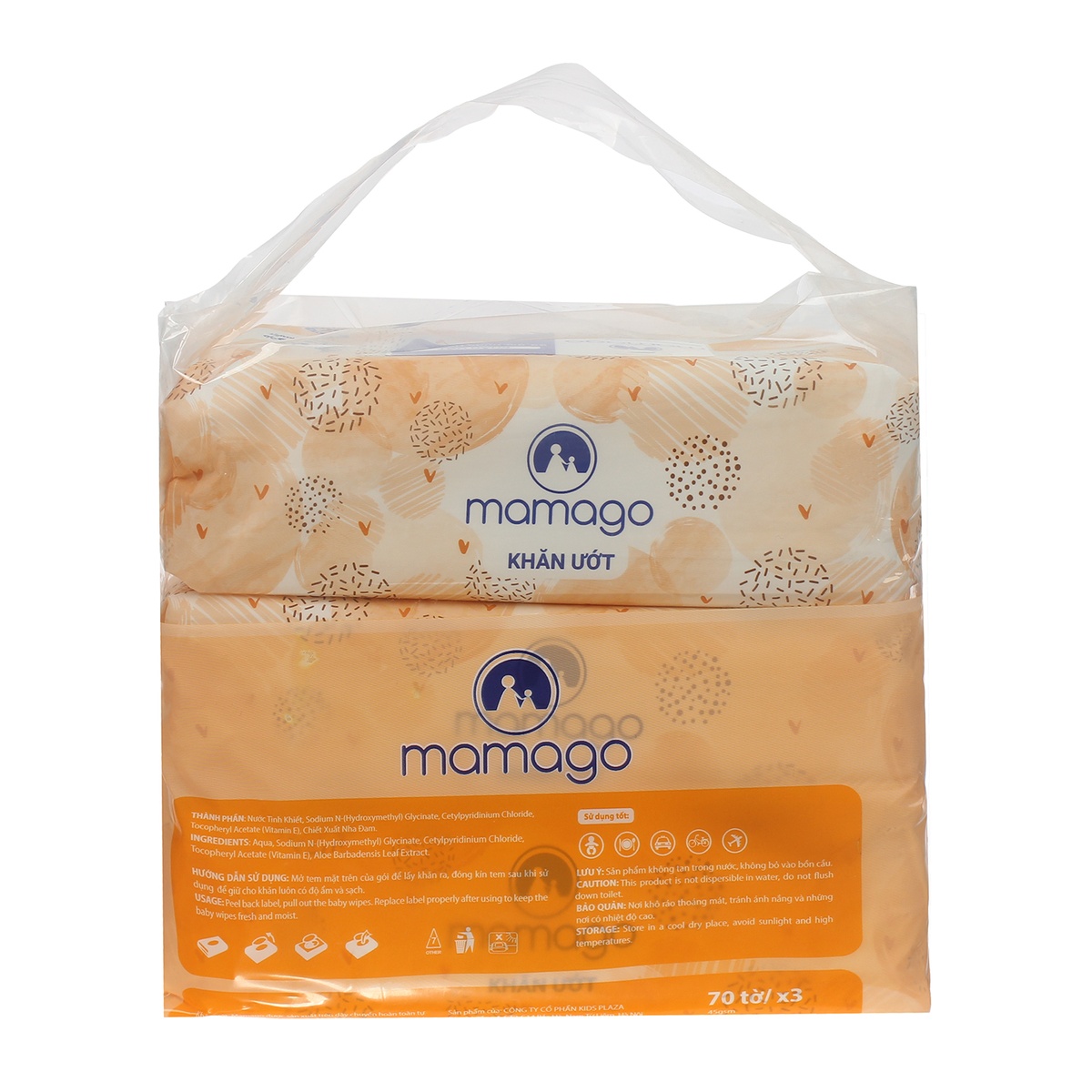 Combo 3 gói khăn ướt tinh khiết Mamago 70pcs MMG - mặt trái