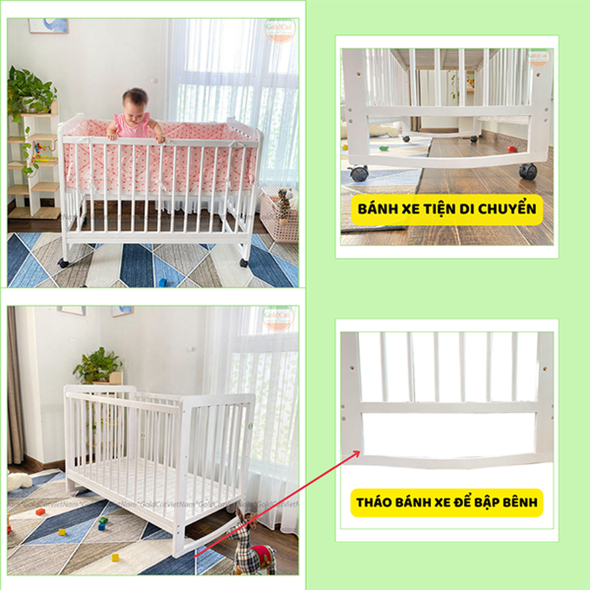 Nôi cũi GoldCat đa năng 4 in1 C4 (Trắng) - hình 13