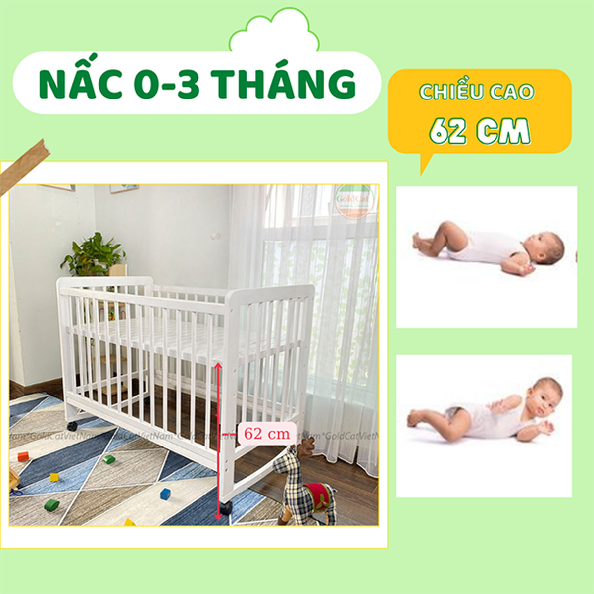 Nôi cũi GoldCat đa năng 4 in1 C4 (Trắng) - hình 14