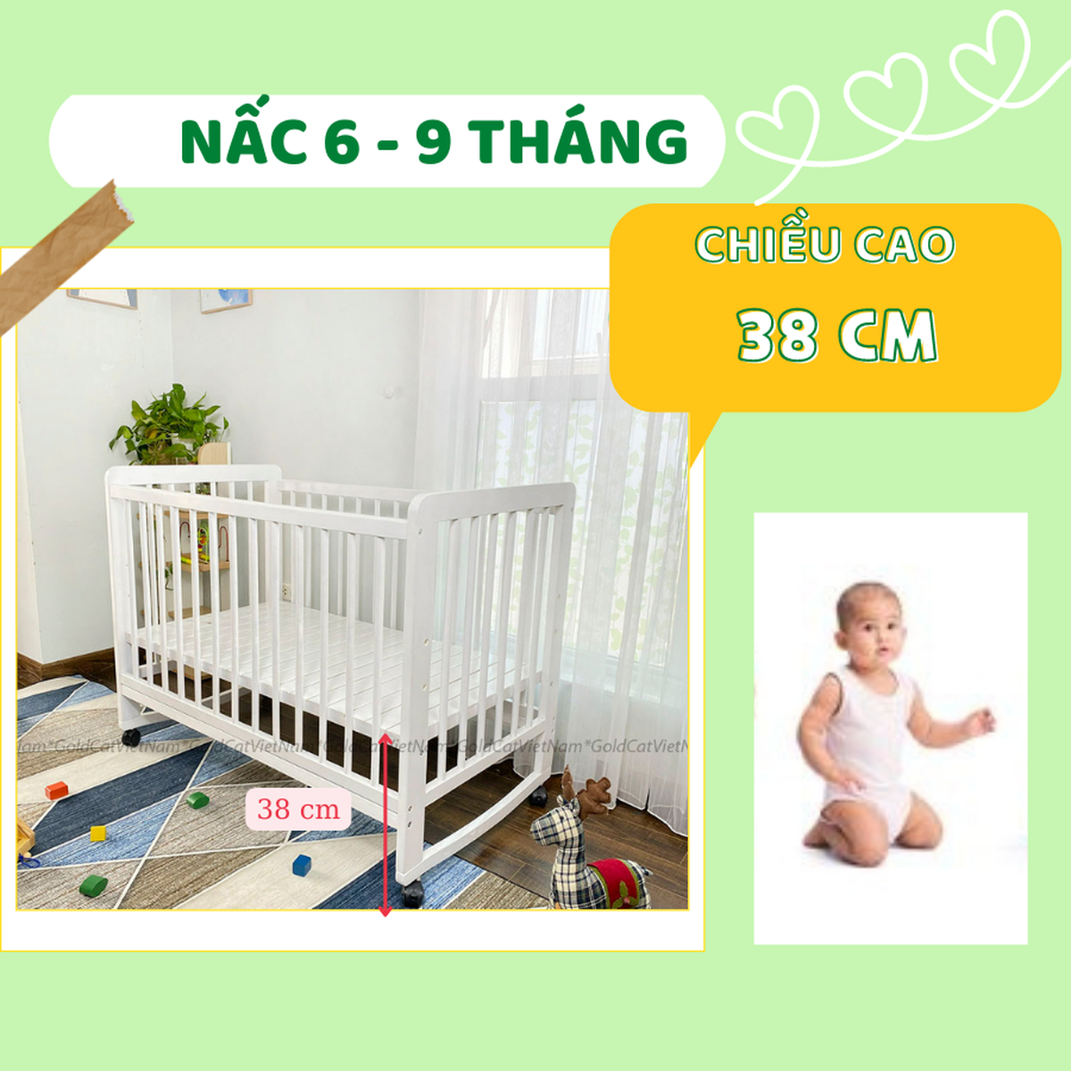 Nôi cũi GoldCat đa năng 4 in1 C4 (Trắng) - hình 15
