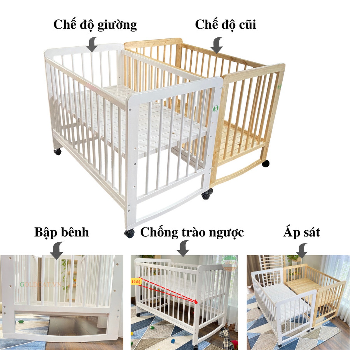 Nôi cũi GoldCat đa năng 4 in1 C4 (Trắng) - hình 6