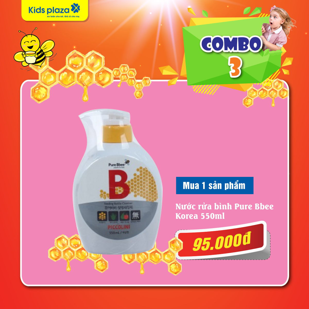 Combo nước rửa bình Pure Bbee 550ml + nước xả vải 1500ml Pure Bbee Korea - mặt phải