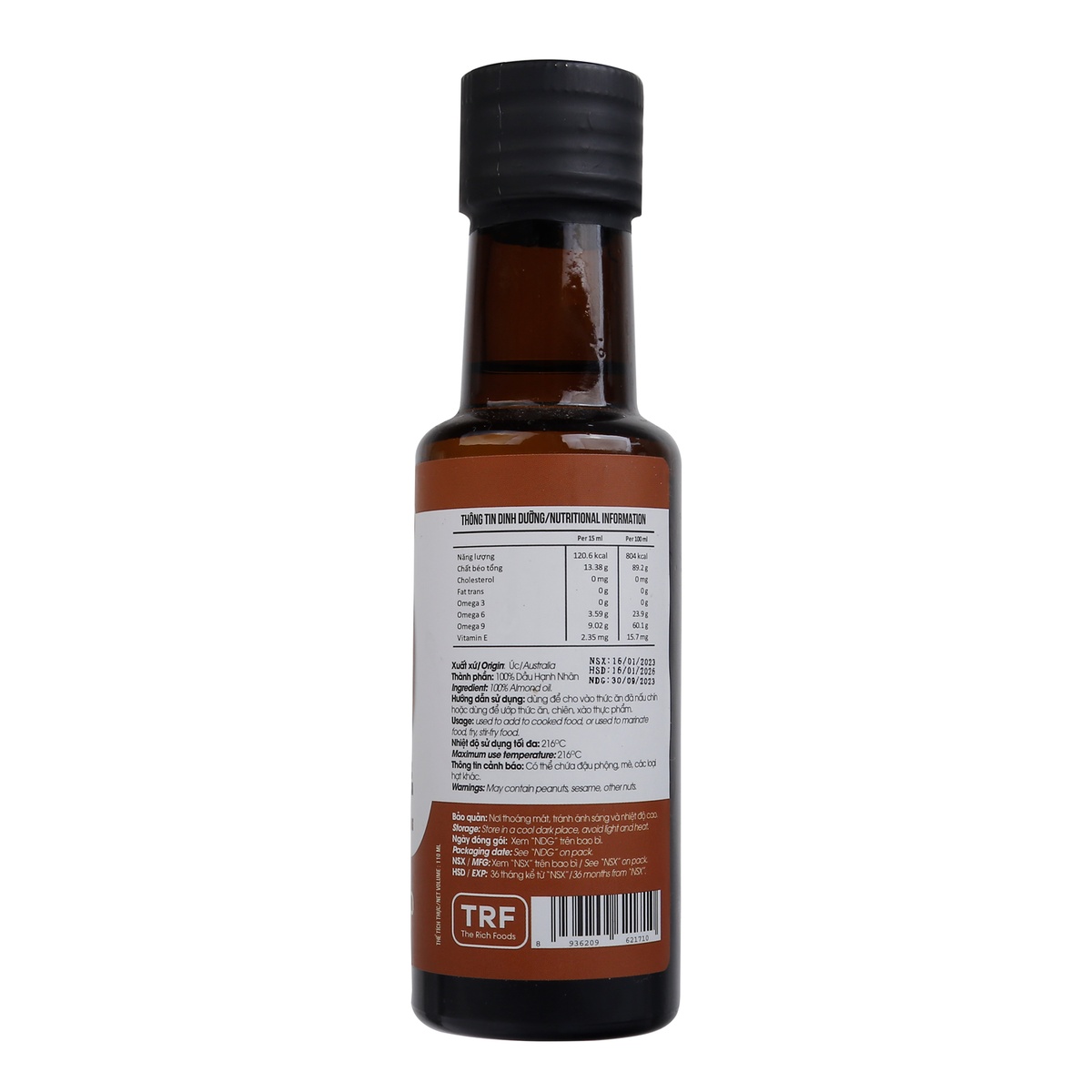 Dầu hạnh nhân ép lạnh TRF 110ml - mặt phải