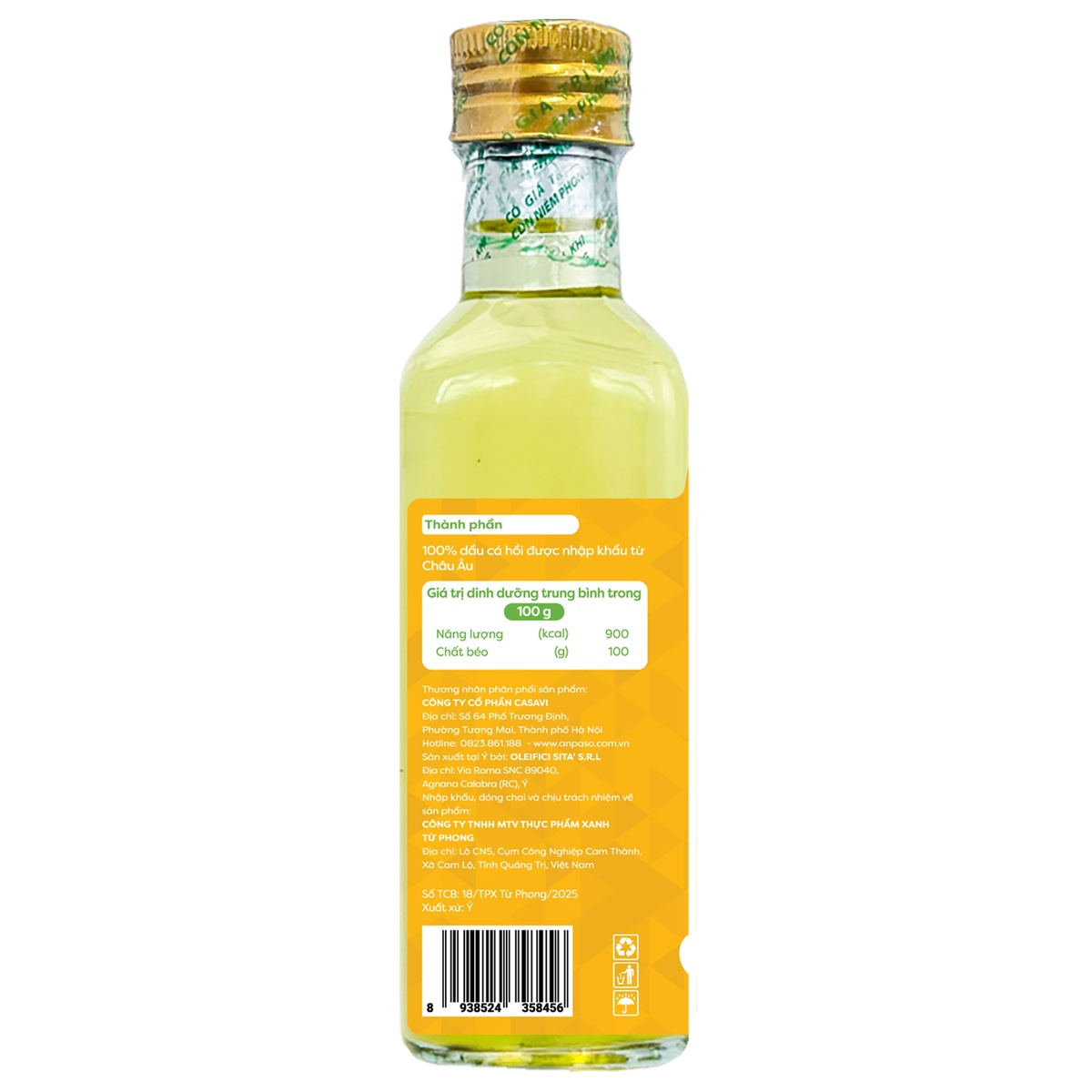 Dầu ăn dặm cá hồi Anpaso 100ml - mặt trái