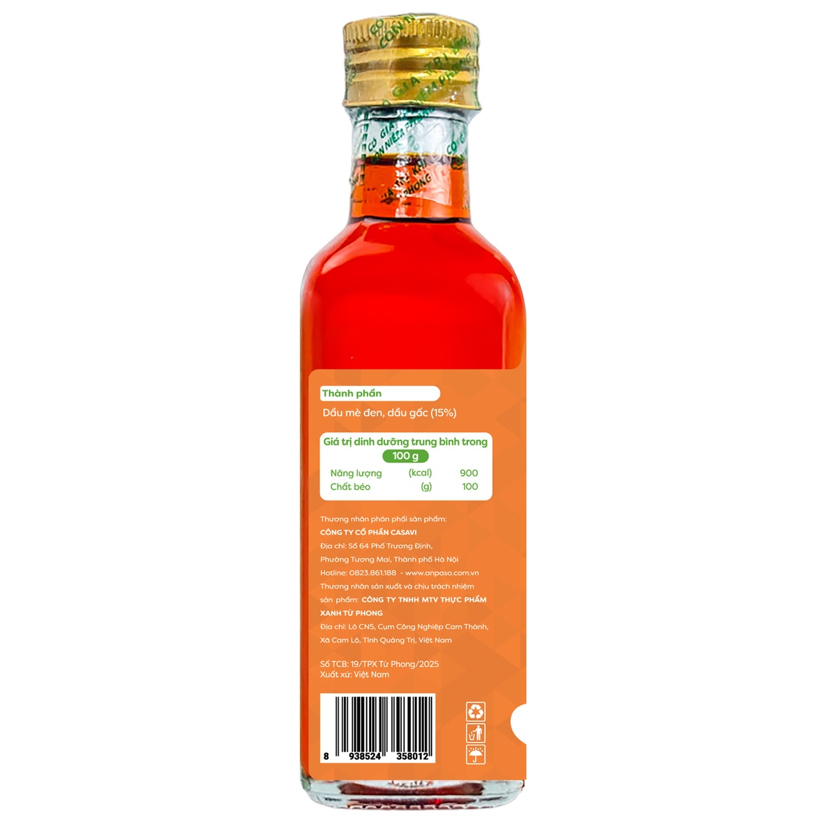 Dầu ăn dặm gấc Anpaso 100ml - mặt trái