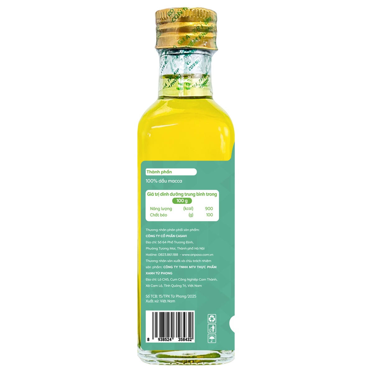 Dầu ăn dặm Macca Anpaso 100ml - mặt trái