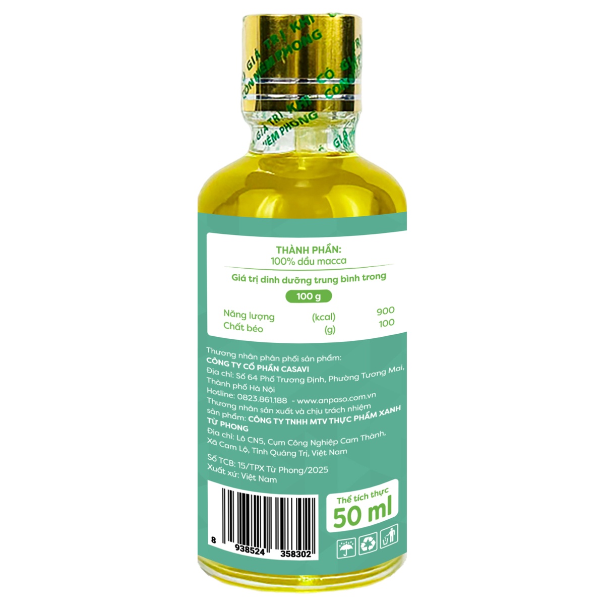Dầu ăn dặm Macca Anpaso 50ml - mặt trái