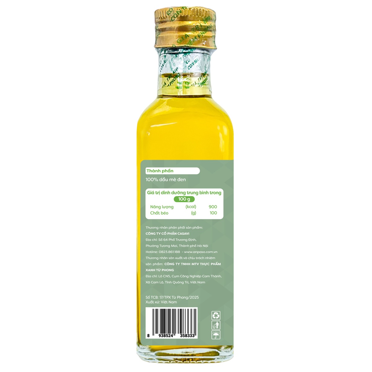 Dầu ăn dặm mè đen Anpaso 100ml - mặt trái