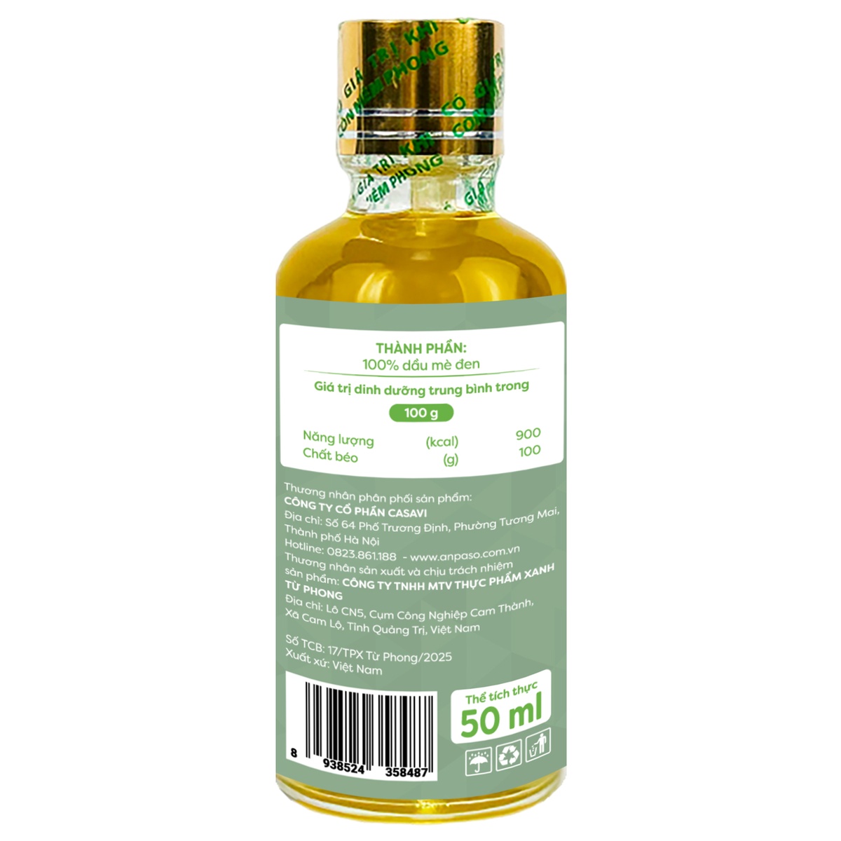 Dầu ăn dặm mè đen Anpaso 50ml - mặt trái