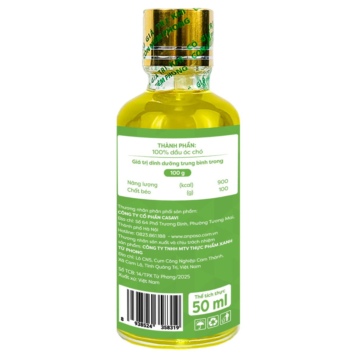 Dầu ăn dặm óc chó Anpaso 50ml - mặt trái
