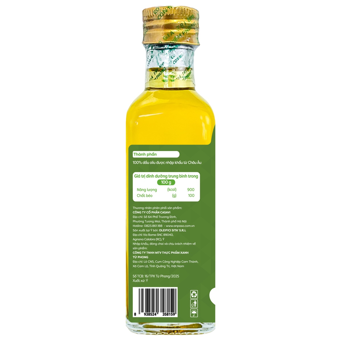 Dầu ăn dặm Oliu Anpaso 100ml - mặt trái