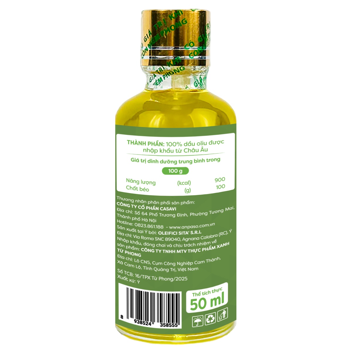 Dầu ăn dặm Oliu Anpaso 50ml - mặt trái