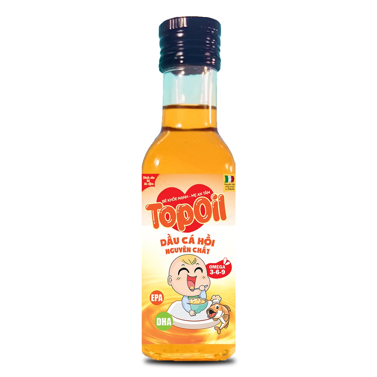 Dầu cá hồi nguyên chất Toppoil 100ml - mặt trái