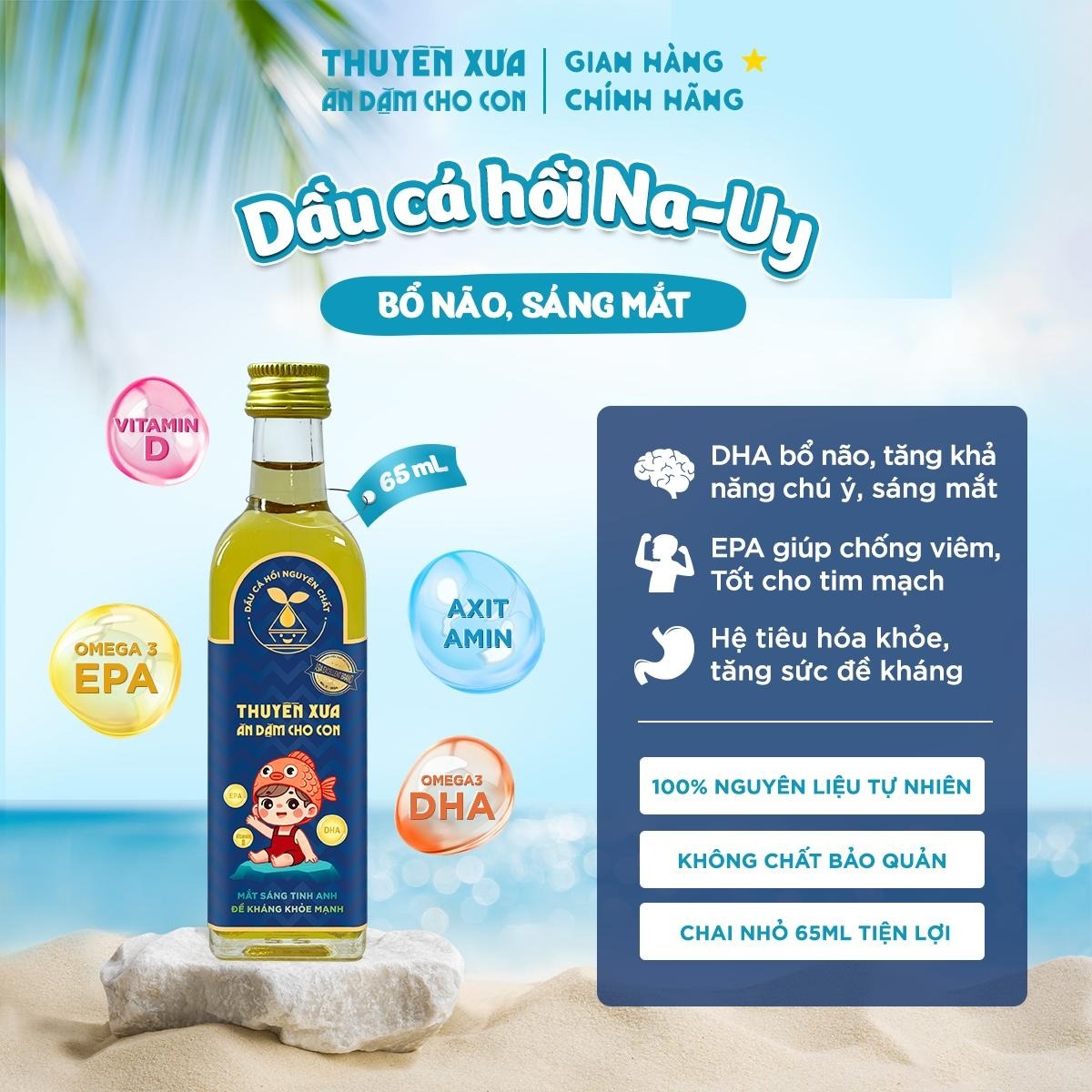 Dầu cá hồi Thuyền Xưa nguyên chất 65ml cho bé trên 6 tháng tuổi - mặt phải