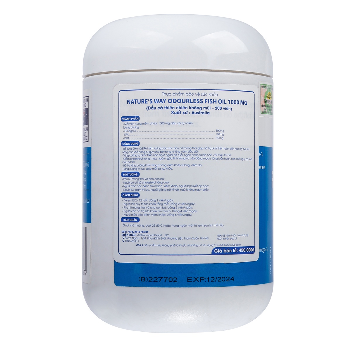 Dầu cá Nature’s Way 1000mg 200Viên - mặt phải