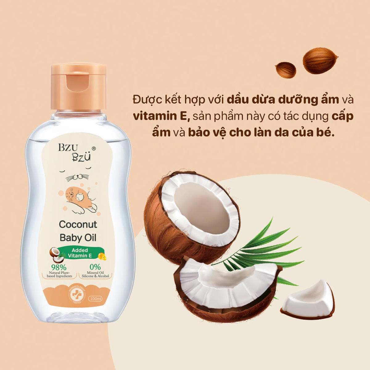 Dầu dừa dưỡng da cho bé Bzu Bzu 100ml - mặt trái