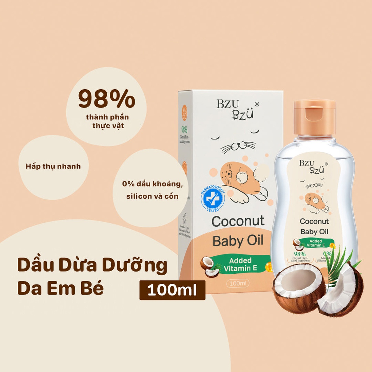 Dầu dừa dưỡng da cho bé Bzu Bzu 100ml - mặt sau