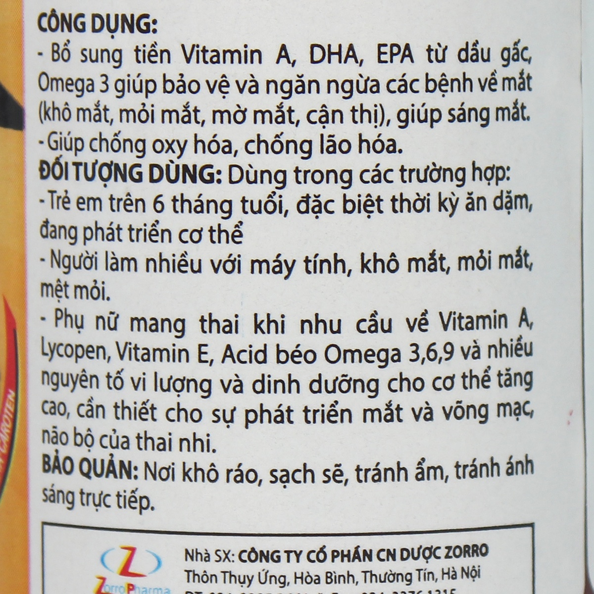 Dầu gấc IQ 150ml - mặt sau