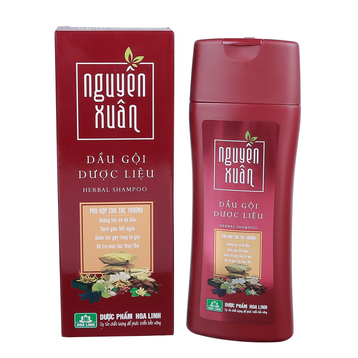Dầu gội dược liệu Nguyên Xuân màu đỏ 200ml - mặt sau