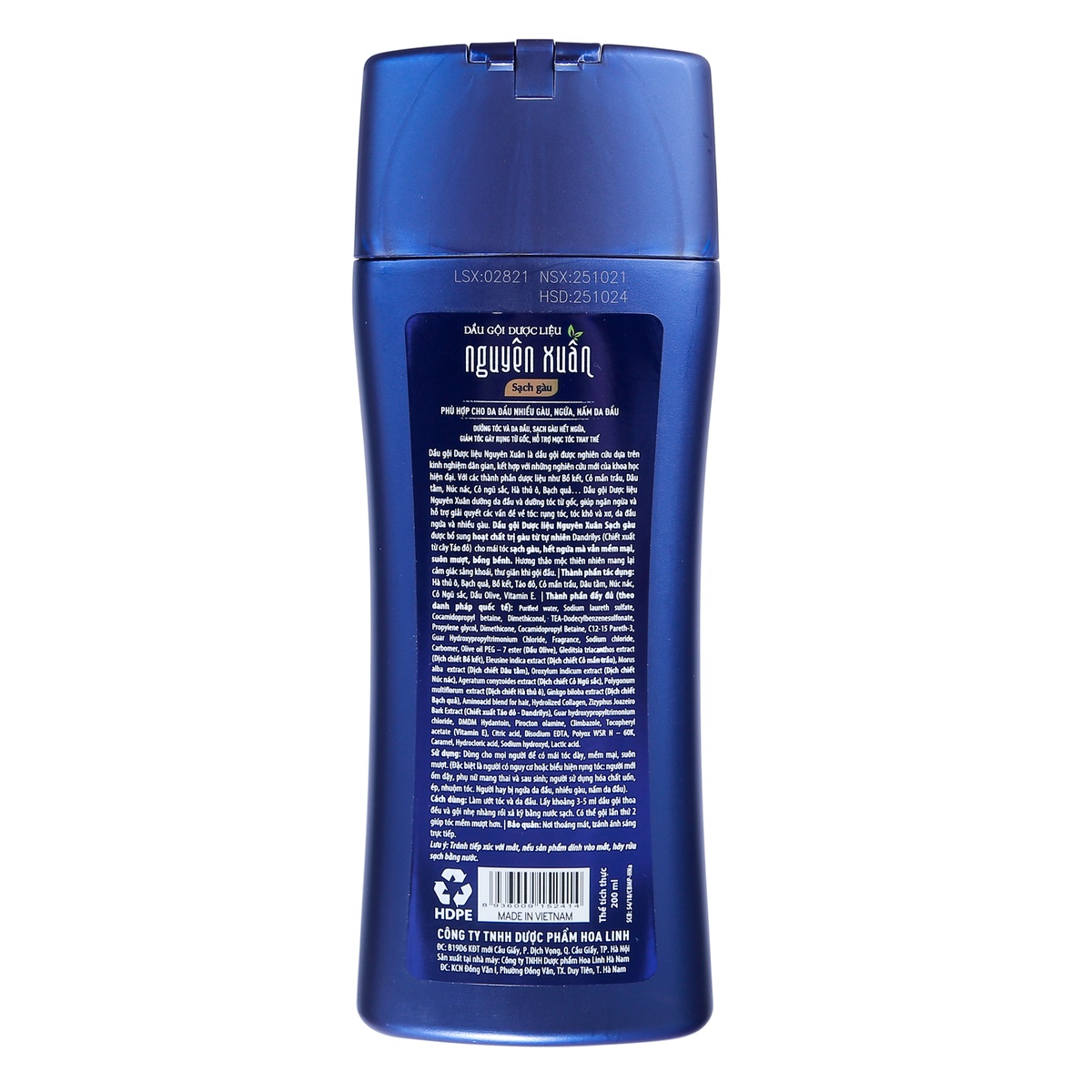 Dầu gội dược liệu Nguyên Xuân Sạch gầu 200ml - mặt sau