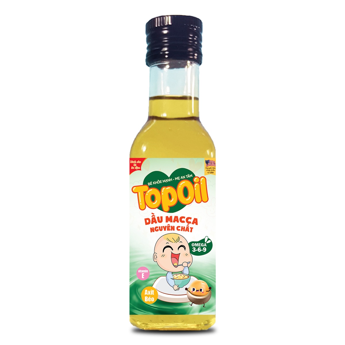 Dầu macca nguyên chất Toppoil 100ml - mặt trái
