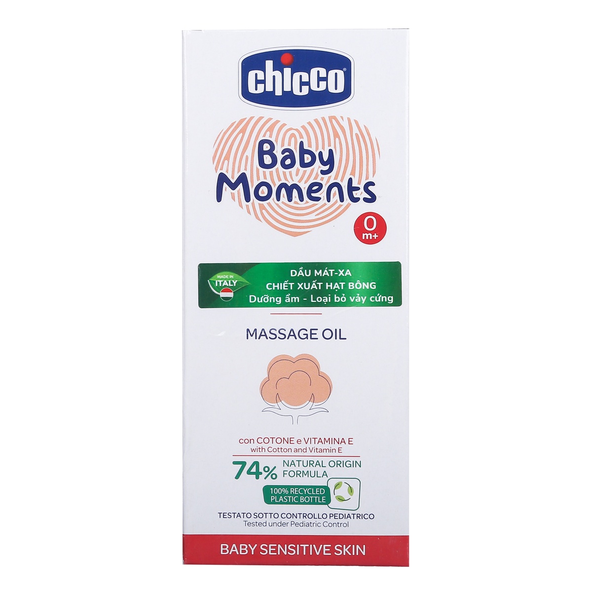 Dầu mát xa Chicco chiết xuất Hạt bông 0M+ 200ml - mặt trái