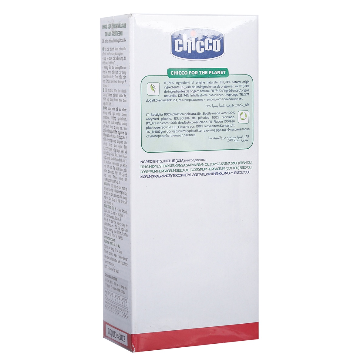 Dầu mát xa Chicco chiết xuất Hạt bông 0M+ 200ml - mặt sau