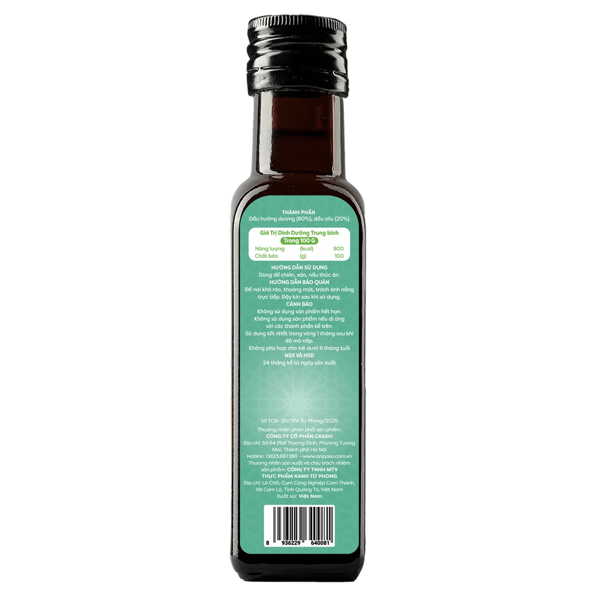 Dầu oliu Anpaso chiên xào cho bé 100ml - mặt trái