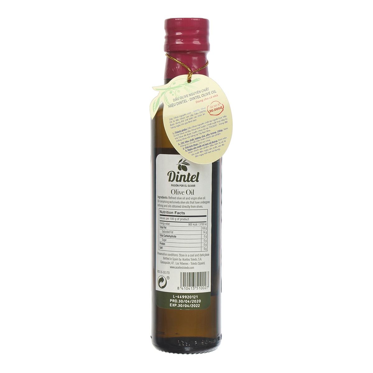 Dầu Olive Dintel nguyên chất 250ml  - mặt trái