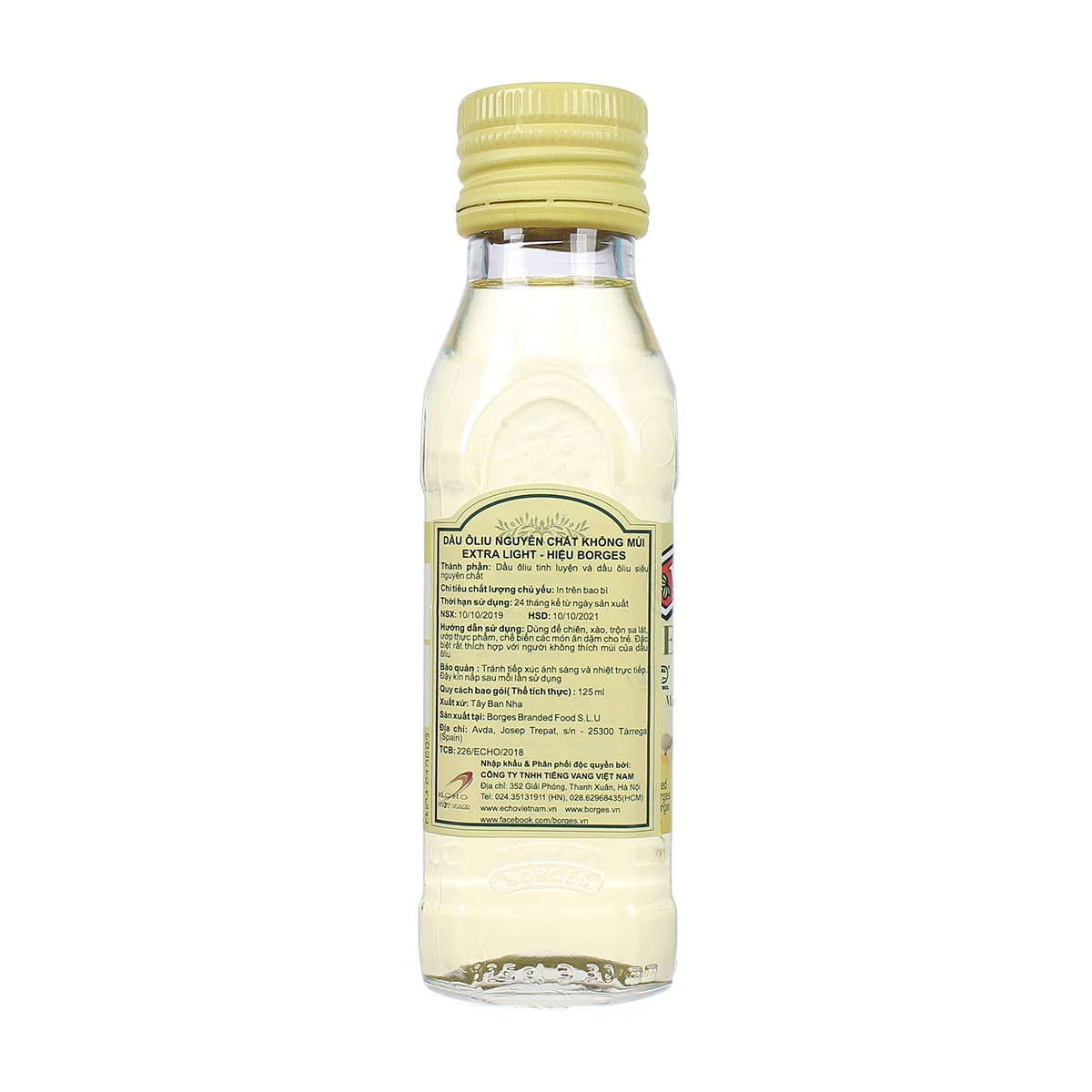 Dầu Olive nguyên chất Borges không mùi 125ml - mặt sau