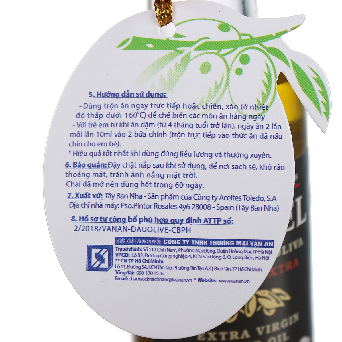 Dầu Olive siêu nguyên chất 100ml Dintel - mặt sau