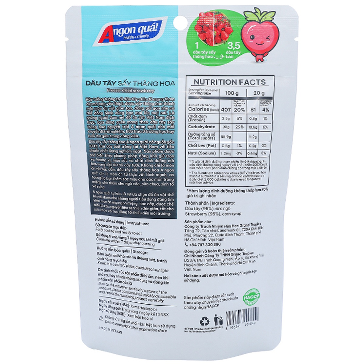 Dâu tây sấy thăng hoa 20g - mặt trái