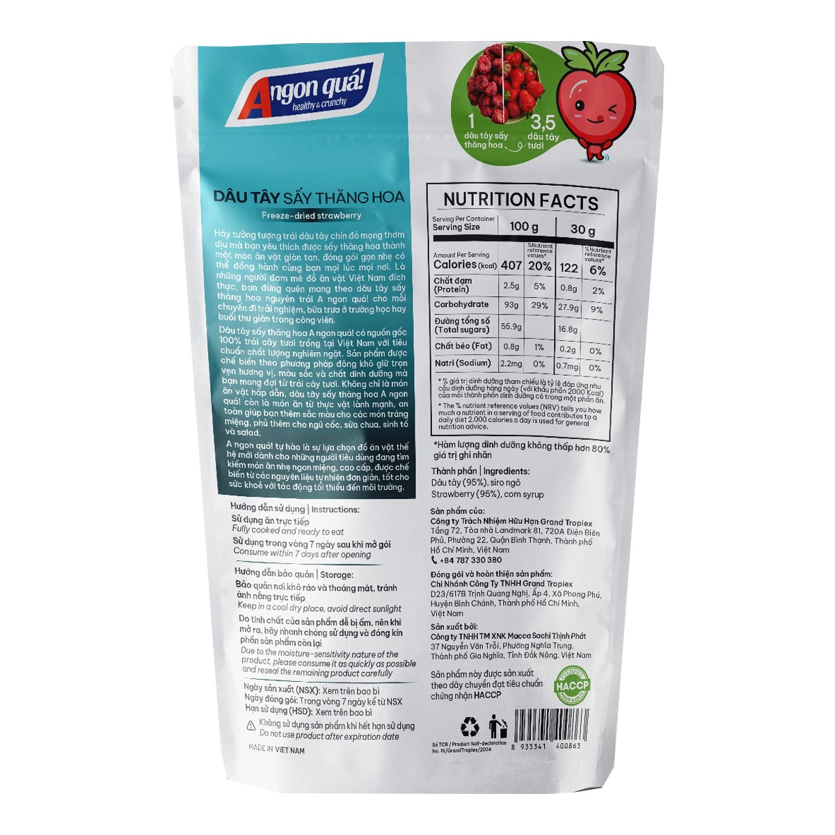 Dâu tây sấy thăng hoa 30g - mặt trái