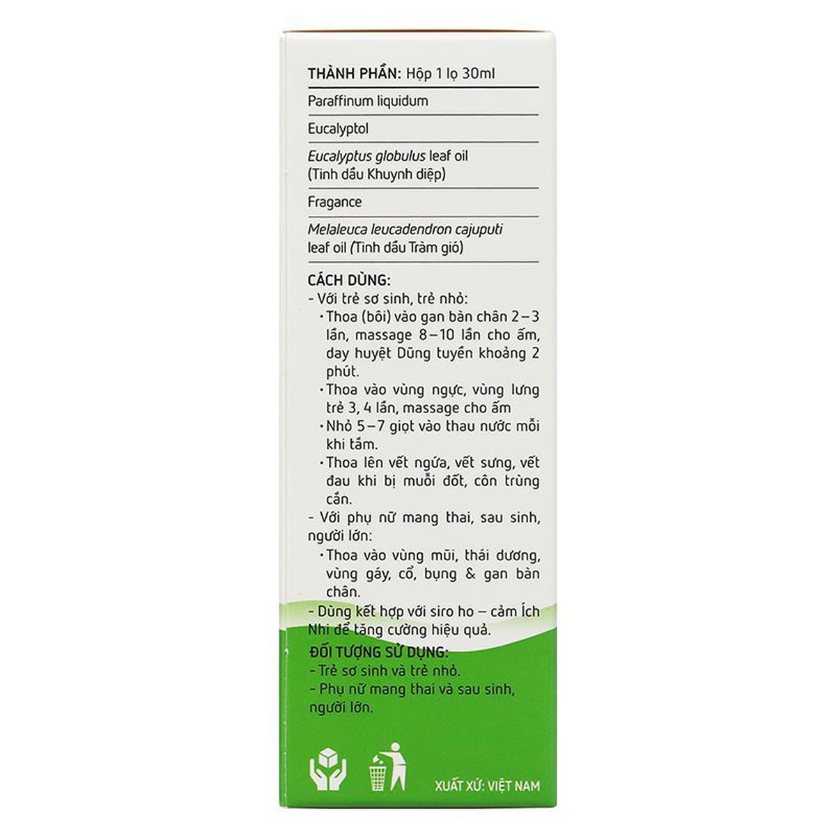 Dầu tràm Khuynh Diệp Ích Nhi 30ml - mặt phải