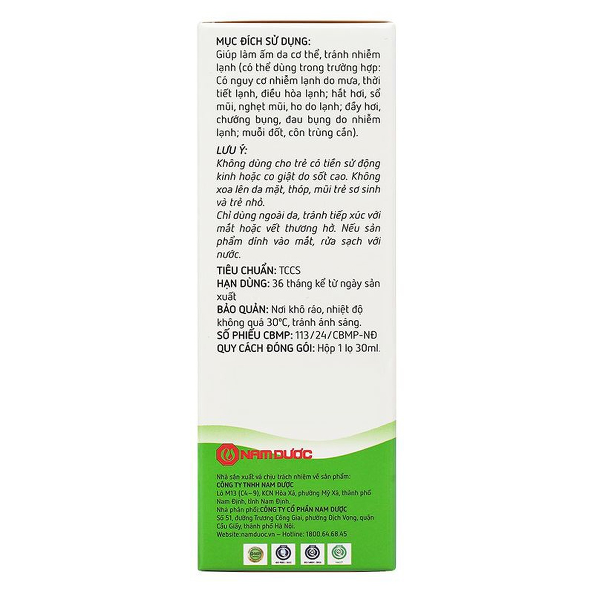 Dầu tràm Khuynh Diệp Ích Nhi 30ml - mặt sau