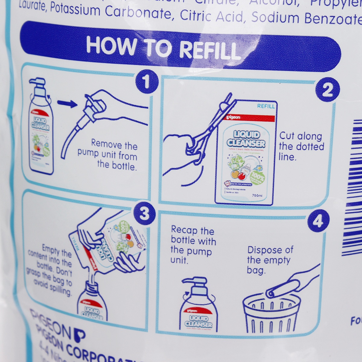 Dung dịch rửa bình sữa 700ml dạng túi Pigeon - mặt phải