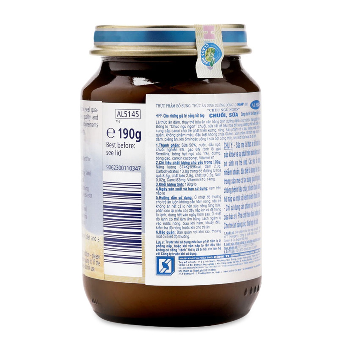 Dinh dưỡng đóng lọ Hipp vị cháo chuối sữa 5145 (190g) - mặt phải