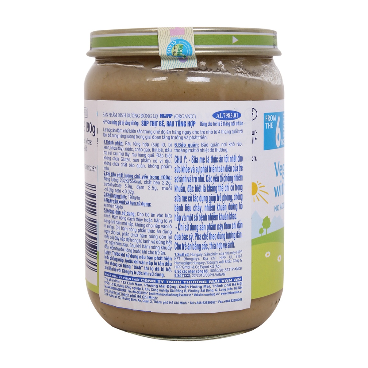 Dinh dưỡng đóng lọ Hipp Súp Thịt bê rau tổng hợp 7983 (190g) - mặt sau
