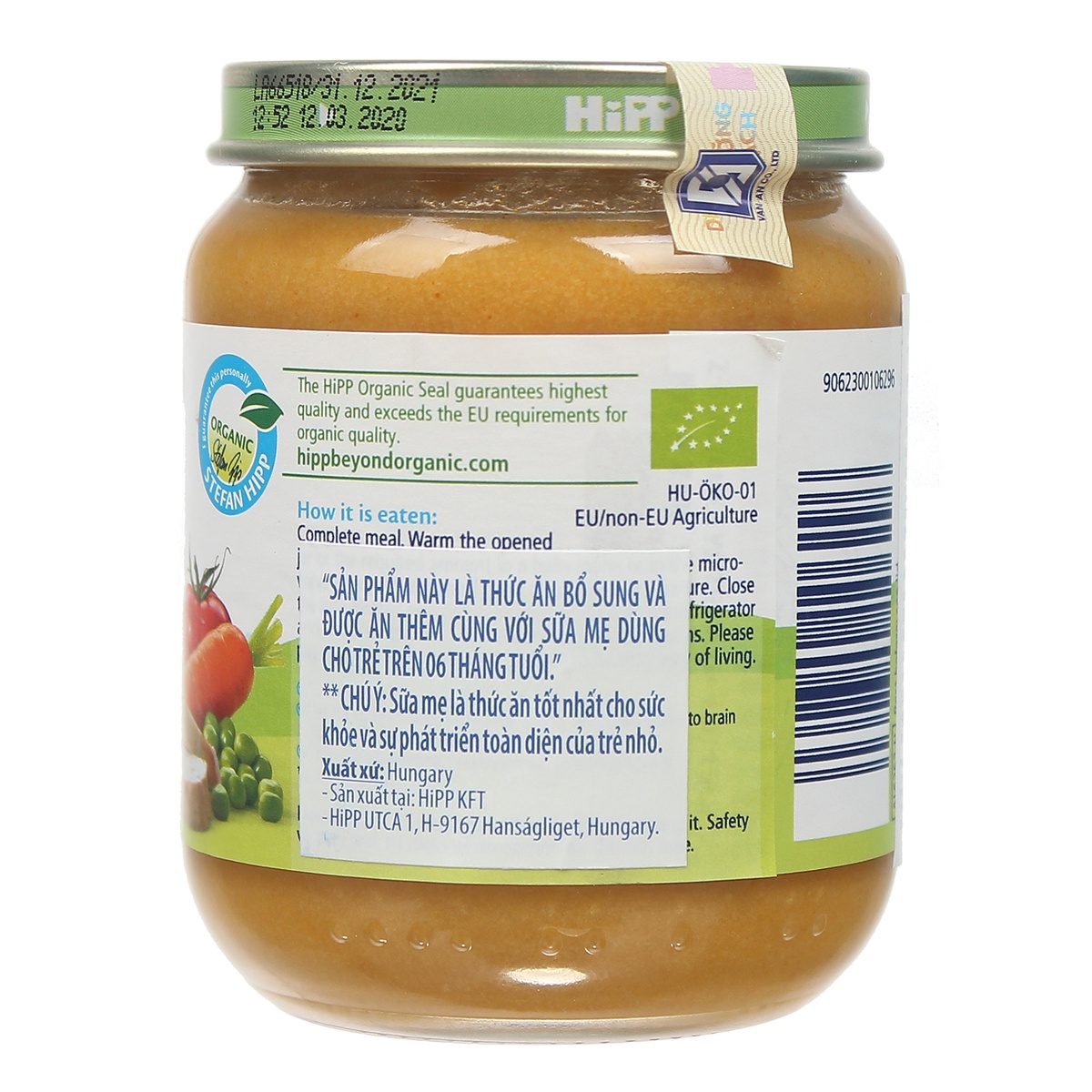 Dinh dưỡng đóng lọ Hipp vị thịt gà, cơm nhuyễn, rau tổng hợp (125g) 6253 - mặt sau