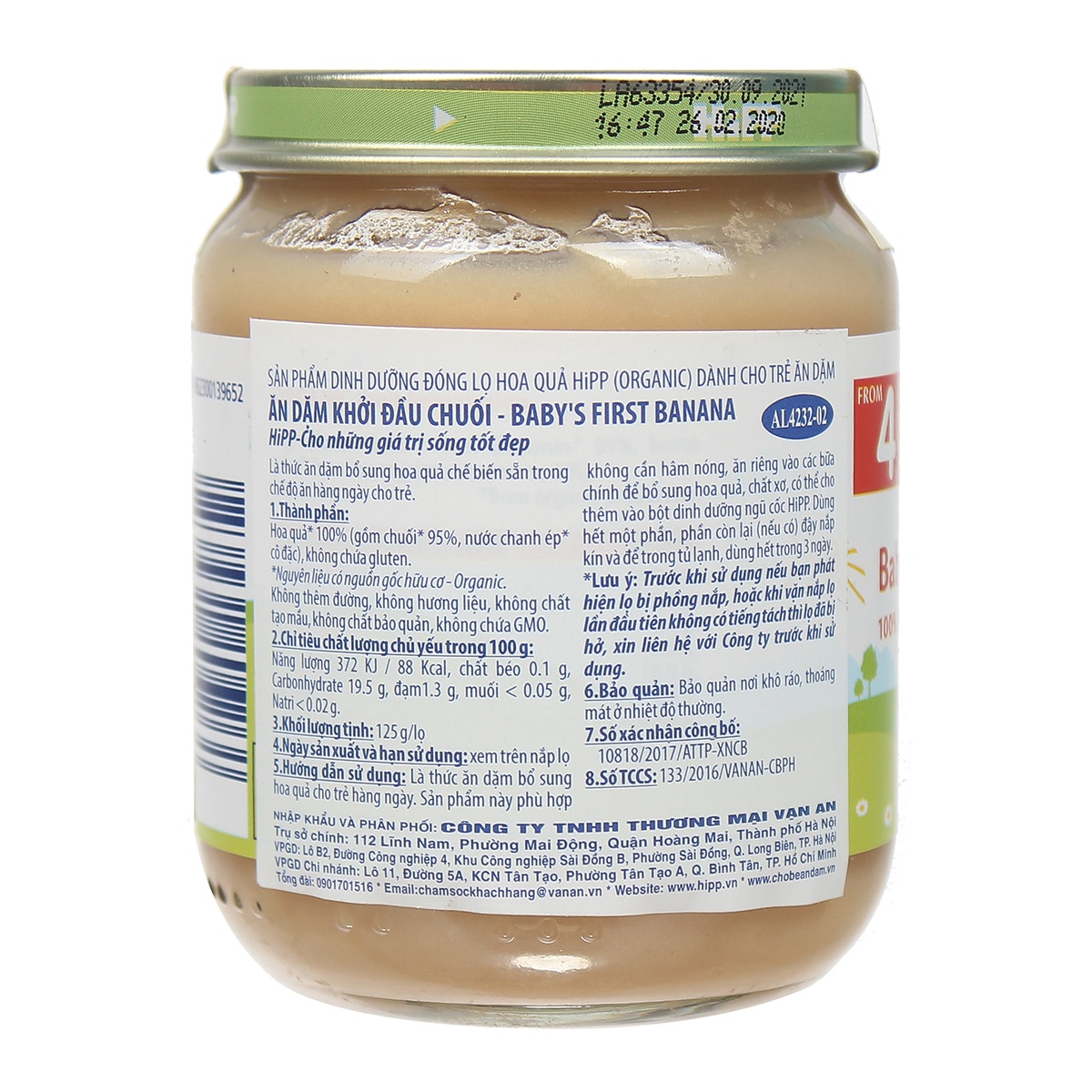 Dinh dưỡng đóng lọ Hipp chuối ăn dặm 4232 (125g) - mặt phải