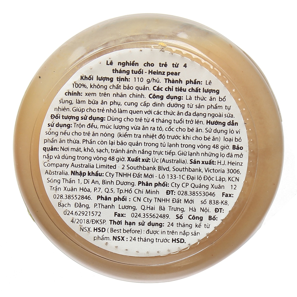 Dinh dưỡng đóng lọ Heinz Custard vị lê nghiền - mặt phải