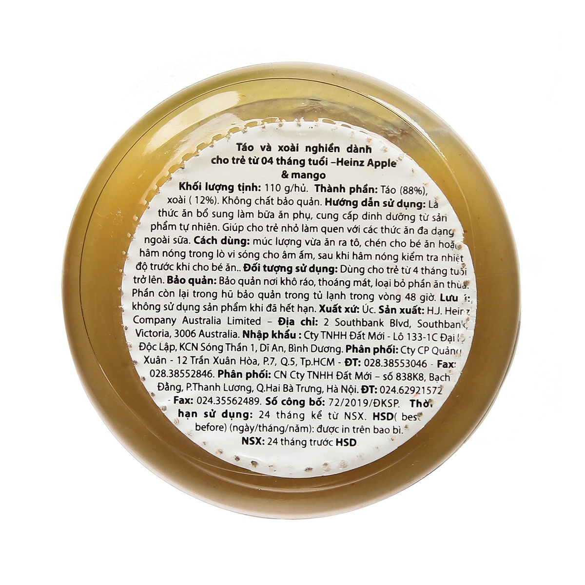 Dinh dưỡng đóng lọ Heinz vị táo và xoài nghiền 110g - mặt sau