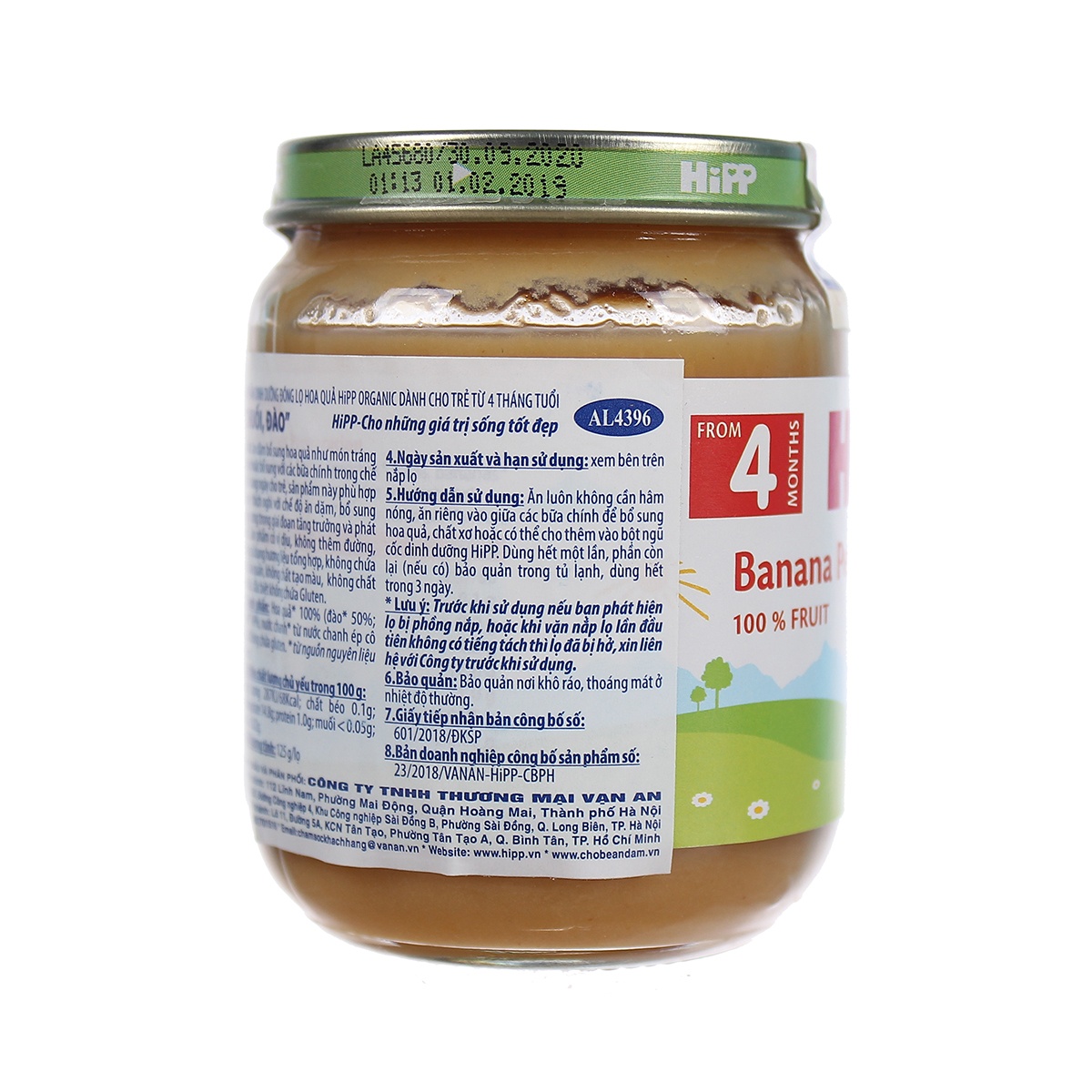 Dinh dưỡng đóng lọ HiPP chuối, đào 125g 4396 - mặt sau