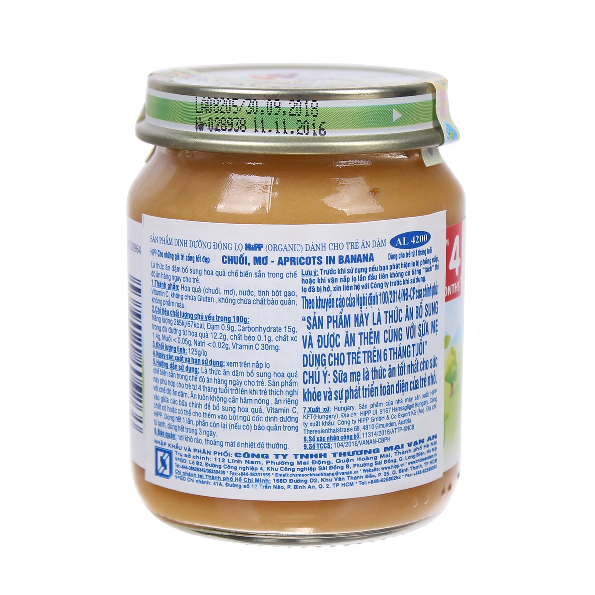 Dinh dưỡng đóng lọ Hipp Chuối mơ 4200 (125g) - mặt sau