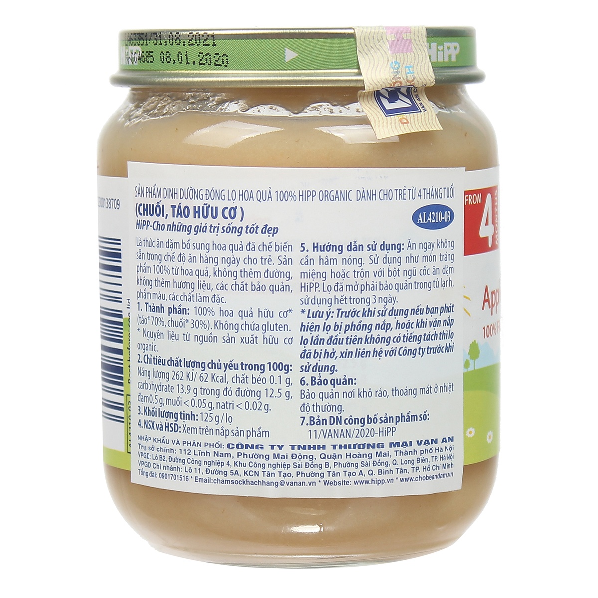 Dinh dưỡng đóng lọ HiPP chuối táo 4210 (125g) - mặt sau